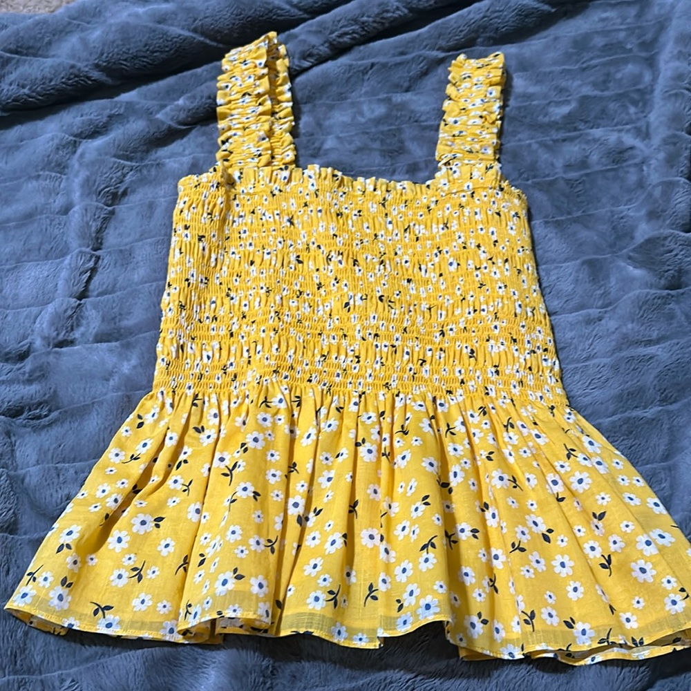 Kate Spade Yellow Medium Fleurette Toss Smocked Floral Tank Top
